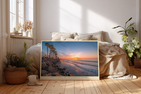 Paul Sinus Wandbild The Sunset of California Shores stimmungsvolles Küstenmotiv mit Palmen und Sonnenuntergang am Meer