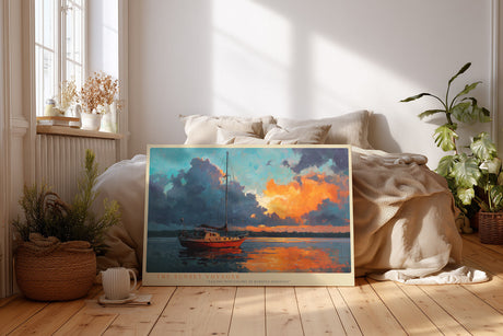 Paul Sinus Wandbild The Sunset Voyager – Segelboot im Licht des Abendrots, maritime Malerei voller Dynamik und Farbintensität