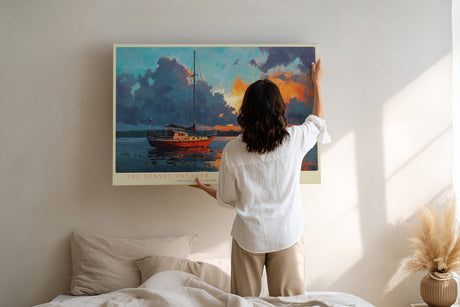 Paul Sinus Wandbild The Sunset Voyager – Segelboot im Licht des Abendrots, maritime Malerei voller Dynamik und Farbintensität