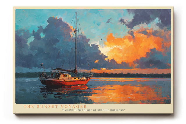 Paul Sinus Wandbild The Sunset Voyager – Segelboot im Licht des Abendrots, maritime Malerei voller Dynamik und Farbintensität