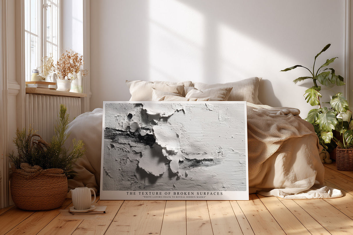 Paul Sinus Wandbild The Texture of Broken Surfaces abstraktes Strukturmotiv mit aufgebrochenen weißen Farbschichten