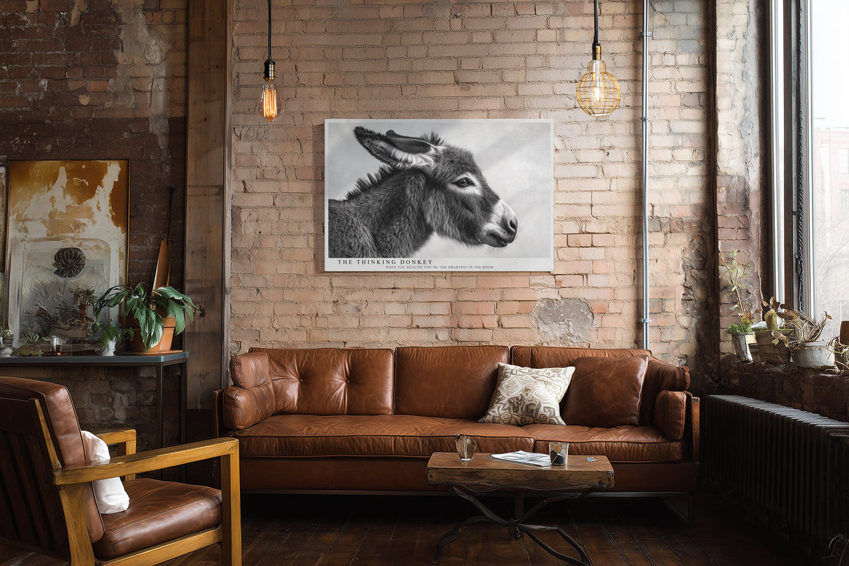 Paul Sinus Wandbild The Thinking Donkey Black and White Animal Portrait with Subtle Humor and Expression
