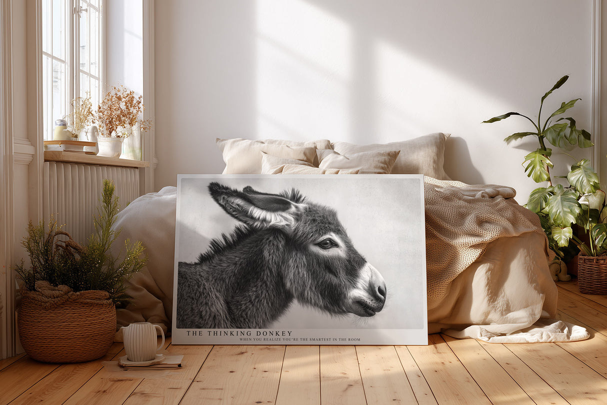 Paul Sinus Wandbild The Thinking Donkey Black and White Animal Portrait with Subtle Humor and Expression