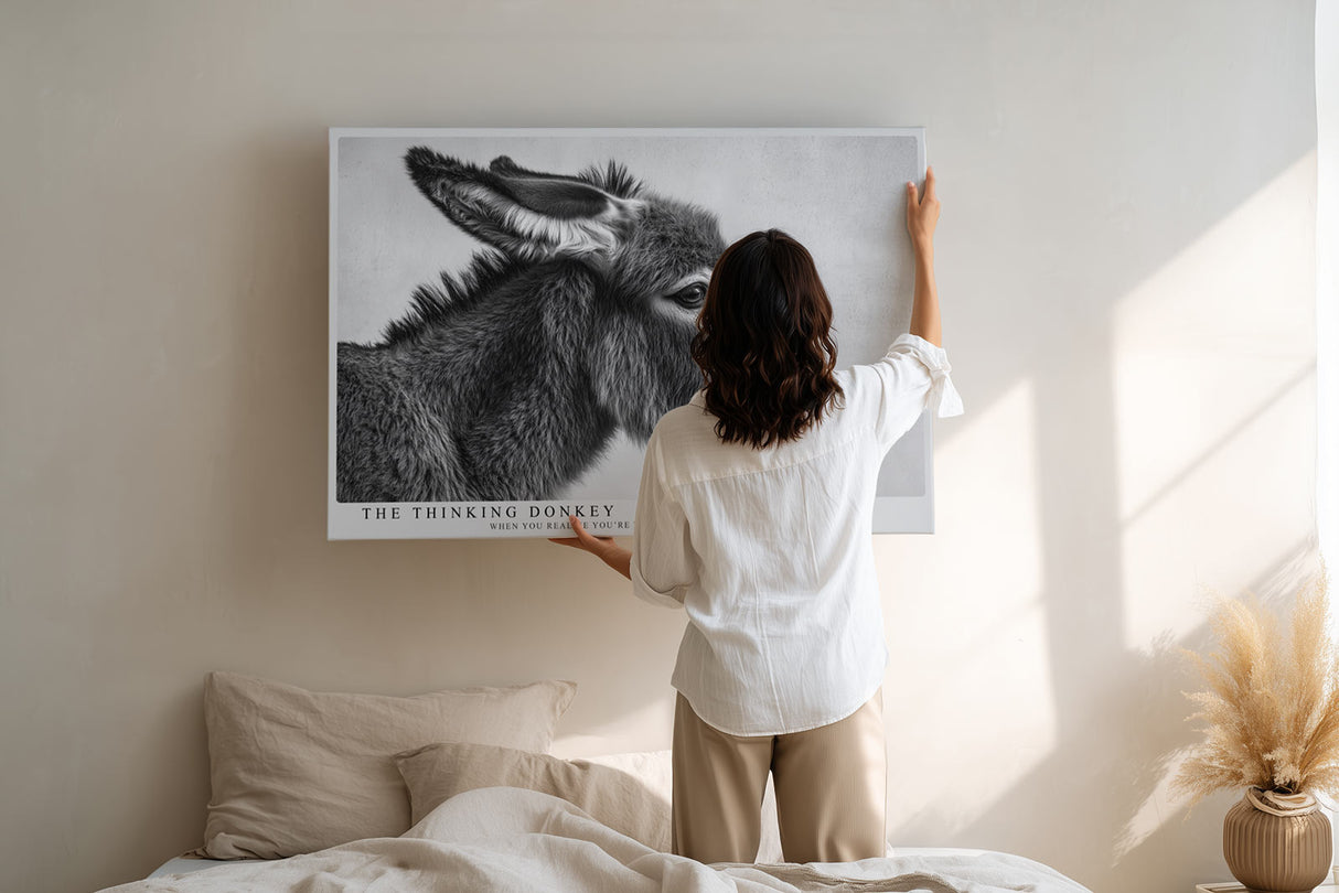 Paul Sinus Wandbild The Thinking Donkey Black and White Animal Portrait with Subtle Humor and Expression