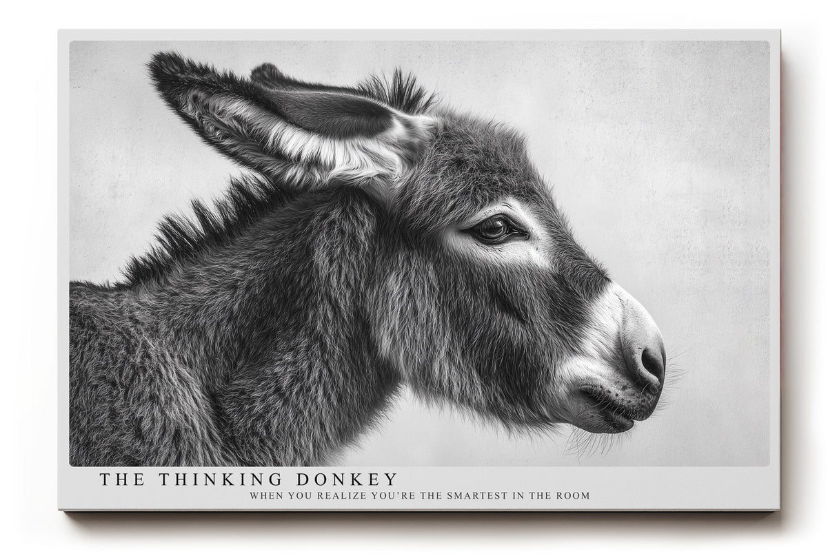 Paul Sinus Wandbild The Thinking Donkey Black and White Animal Portrait with Subtle Humor and Expression