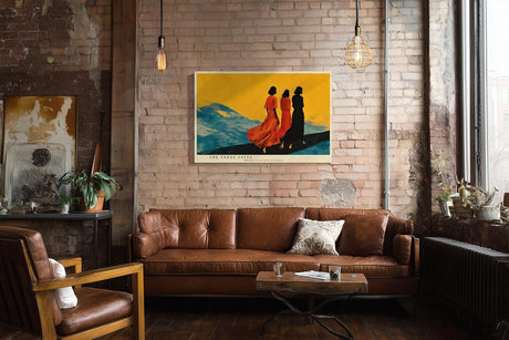 Paul Sinus Wandbild 120x80cm The Three Fates moderne Kunst Silhouetten Frauen Landschaft Poster für Wohnzimmer Schlafzimmer Büro