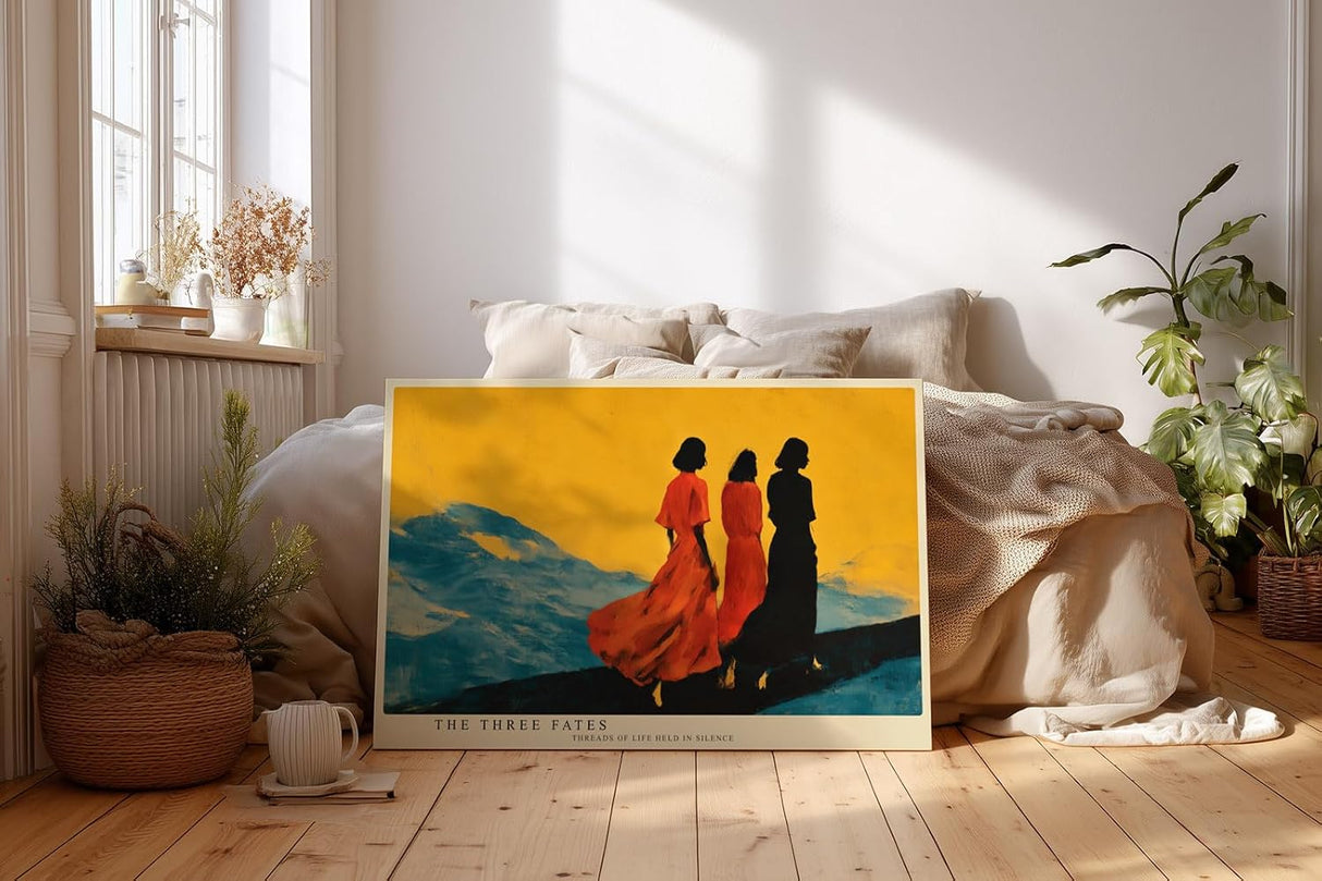 Paul Sinus Wandbild 120x80cm The Three Fates moderne Kunst Silhouetten Frauen Landschaft Poster für Wohnzimmer Schlafzimmer Büro