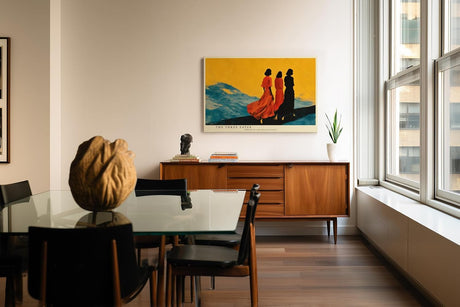 Paul Sinus Wandbild 120x80cm The Three Fates moderne Kunst Silhouetten Frauen Landschaft Poster für Wohnzimmer Schlafzimmer Büro