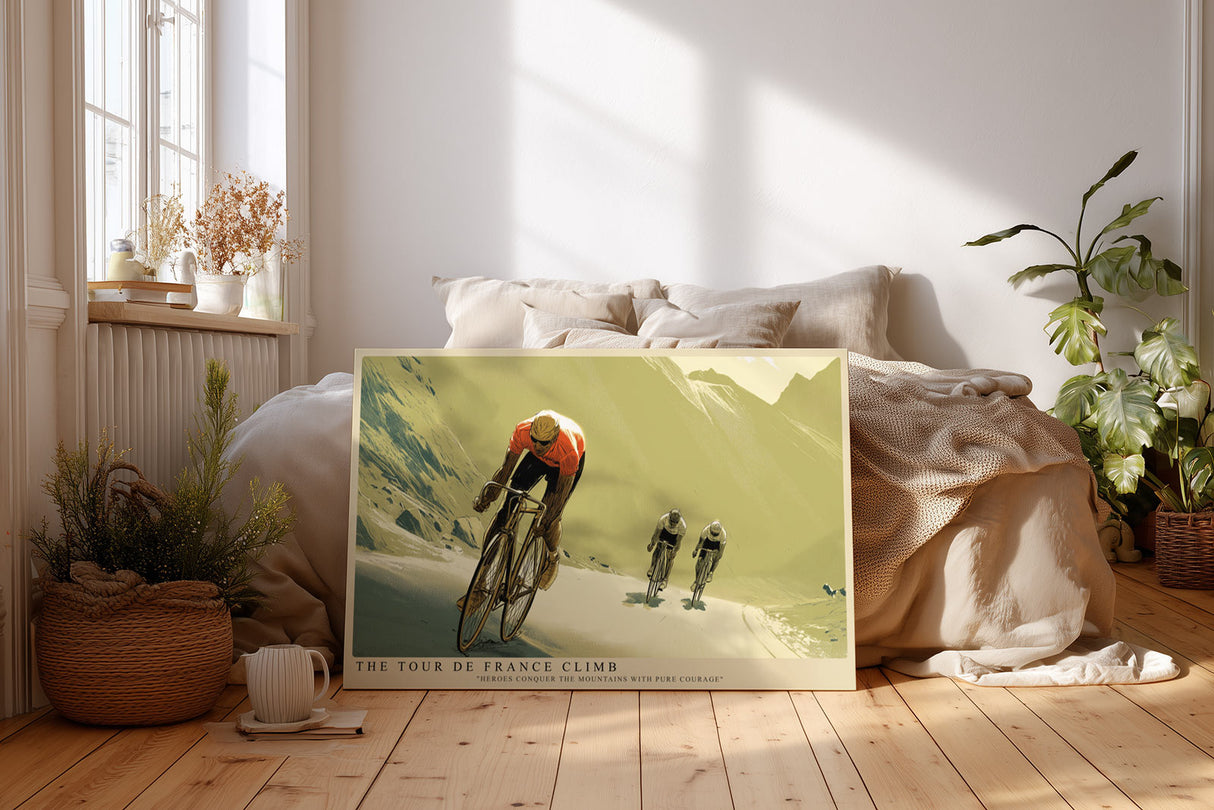 Paul Sinus Wandbild The Tour de France Climb Dramatisches Radsportmotiv mit Fahrern im steilen Gebirge – Sinnbild für Mut, Ausdauer und Stärke.