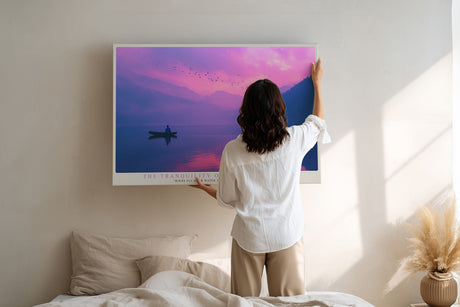 Paul Sinus Wandbild The Tranquility of Mountain Lakes – Mystische Berglandschaft mit Boot im Abendlicht, Symbol für Ruhe, Harmonie und Naturverbundenheit