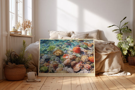 Paul Sinus Wandbild The Treasures Beneath Clear Waters – Realistisches Meeresmotiv mit Muscheln und Steinen im klaren Wasser, farbenfrohes Naturkunstwerk