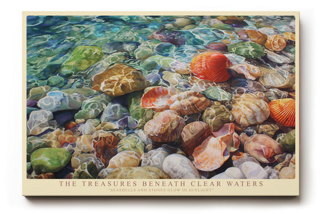 Paul Sinus Wandbild The Treasures Beneath Clear Waters – Realistisches Meeresmotiv mit Muscheln und Steinen im klaren Wasser, farbenfrohes Naturkunstwerk