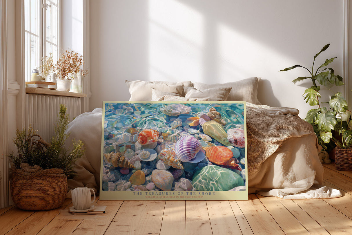 Paul Sinus Wandbild The Treasures of the Shore farbenprächtiges Muschelmotiv unter klarem Wasser mit sommerlicher Leuchtkraft