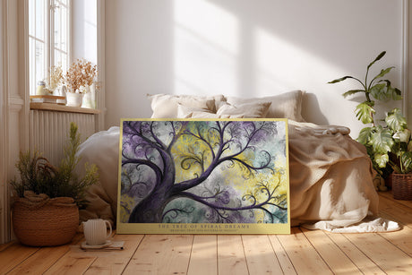 Paul Sinus Wandbild The Tree of Spiral Dreams fantasievolles Naturmotiv mit spiralförmigen Ästen in violett-goldenen Tönen