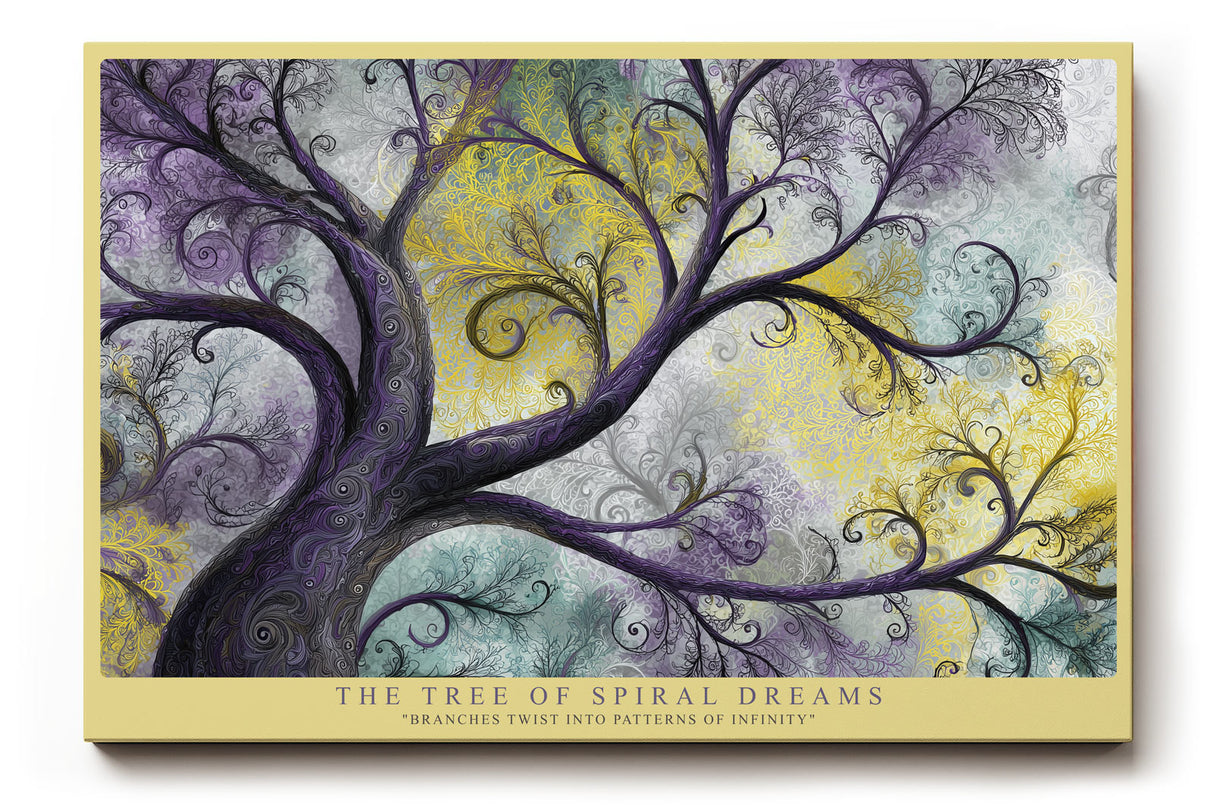 Paul Sinus Wandbild The Tree of Spiral Dreams fantasievolles Naturmotiv mit spiralförmigen Ästen in violett-goldenen Tönen