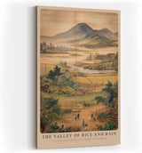 Paul Sinus Wandbild in 40x60cm The Valley of Rice and Rain – Traditionelle Landschaftsmalerei mit Reisfeldern, Bergen und Dorfszenen