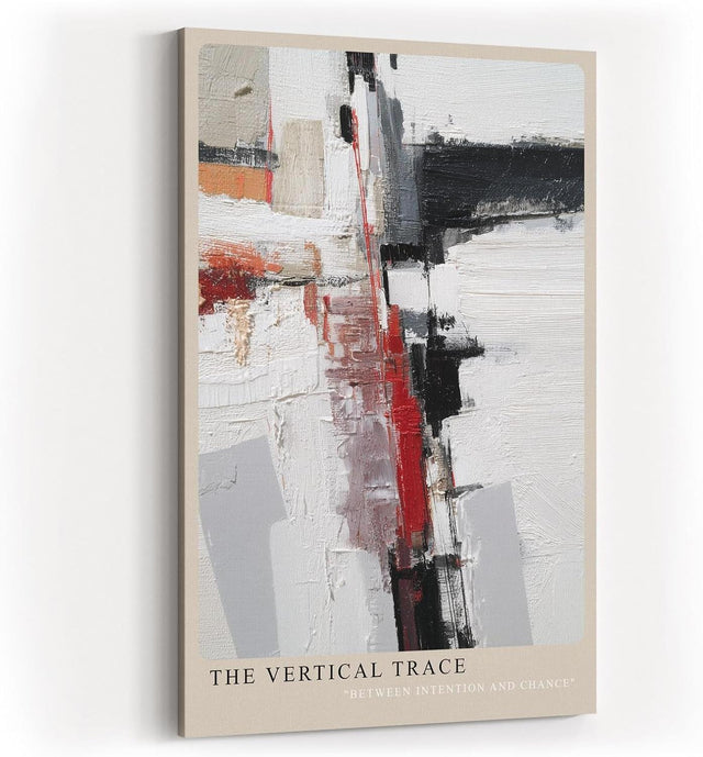 Paul Sinus Wandbild in 40x60cm The Vertical Trace – Abstrakte Komposition mit vertikalen und horizontalen Linien in Rot, Schwarz, Weiß und Beige