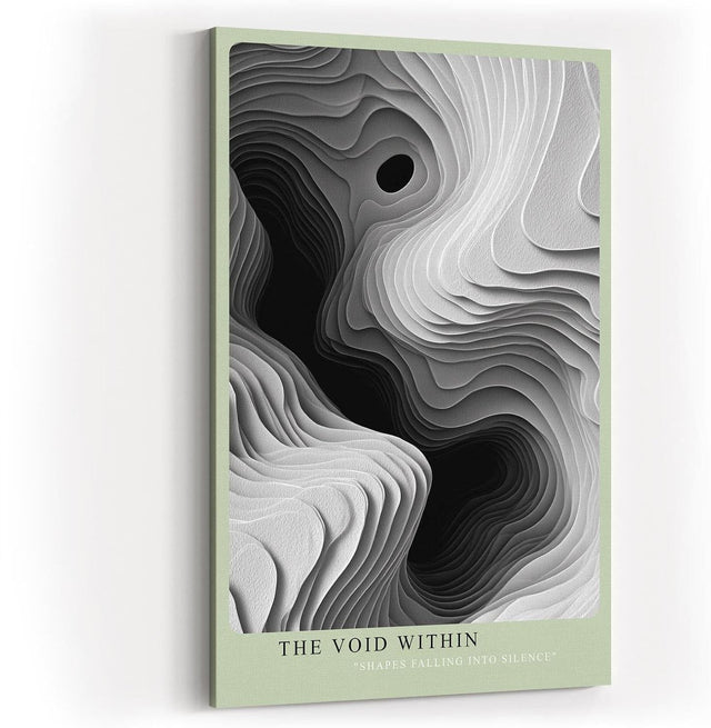 Paul Sinus Wandbild in 40x60cm The Void Within – Schwarz-weiße Topografie mit organischen Schichtungen und geheimnisvollem Tiefeneffekt
