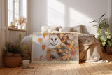 Paul Sinus Wandbild The Watcher of Autumn Leaves – Realistische Darstellung einer Eule zwischen herbstlichen Blättern, naturverbundenes Tiermotiv in warmen Farben