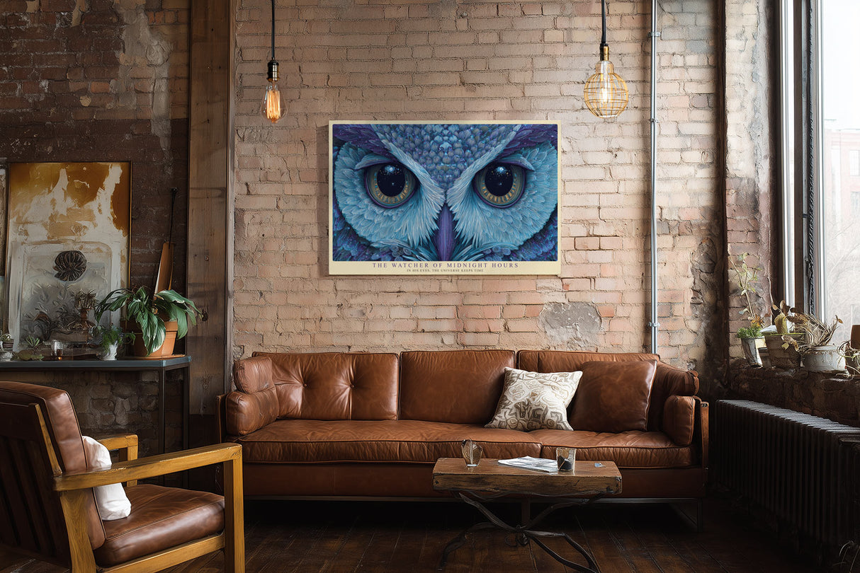 Paul Sinus Wandbild The Watcher of Midnight Hours Mystical Owl with Deep Blue Gaze and Celestial Symbolism