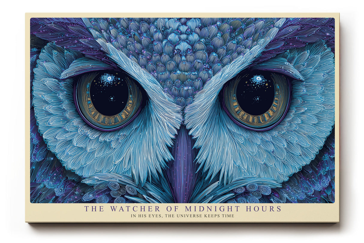 Paul Sinus Wandbild The Watcher of Midnight Hours Mystical Owl with Deep Blue Gaze and Celestial Symbolism