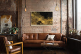 Paul Sinus Wandbild The Waves of Golden Energy abstraktes Kunstmotiv mit goldenen Lichtwellen auf dunklem Grund