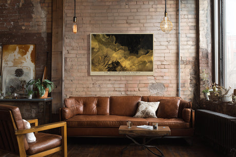 Paul Sinus Wandbild The Waves of Golden Energy abstraktes Kunstmotiv mit goldenen Lichtwellen auf dunklem Grund