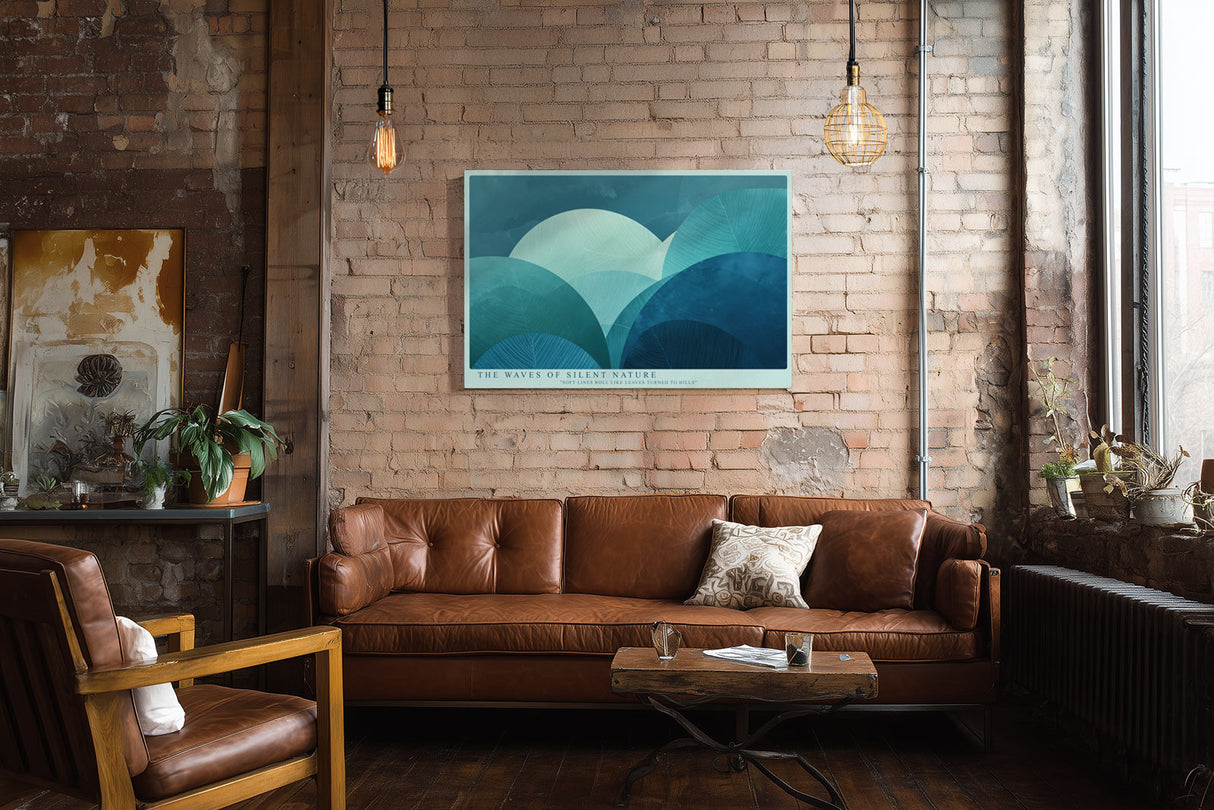 Paul Sinus Wandbild The Waves of Silent Nature abstraktes Landschaftsmotiv in Blau- und Grüntönen mit sanften Formen