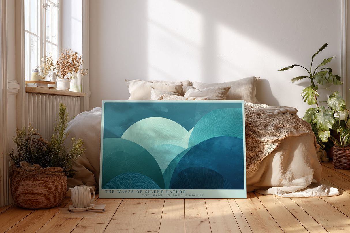 Paul Sinus Wandbild The Waves of Silent Nature abstraktes Landschaftsmotiv in Blau- und Grüntönen mit sanften Formen