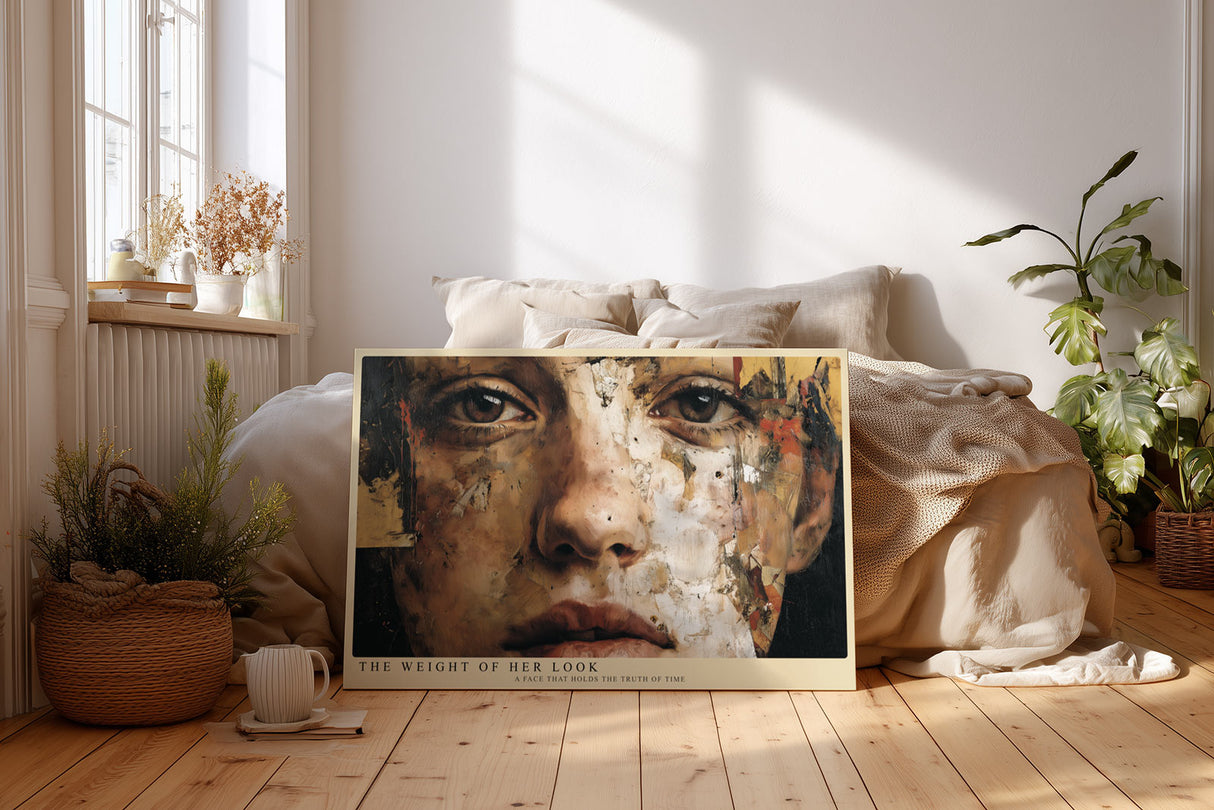 Paul Sinus Wandbild The Weight of Her Look Expressive Female Portrait in Layers of Emotion and Time