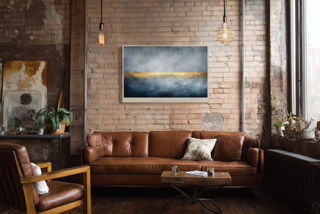 Paul Sinus Wandbild The Weight of Light Abstract Horizon with Golden Balance in Mist and Shadow