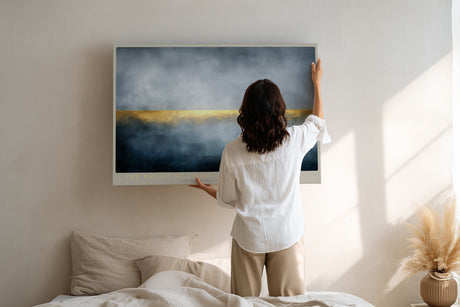Paul Sinus Wandbild The Weight of Light Abstract Horizon with Golden Balance in Mist and Shadow