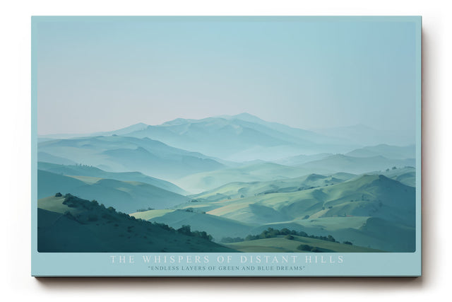 Paul Sinus Wandbild The Whispers of Distant Hills – Sanfte Hügel in Blau- und Grüntönen in endloser Weite