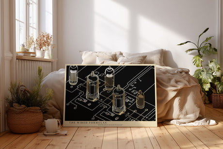 Paul Sinus Wandbild The Wired Formulas technisches Kunstwerk mit Röhren, Leiterbahnen und goldenen Linien im industriellen Stil für moderne Räume mit Tiefgang