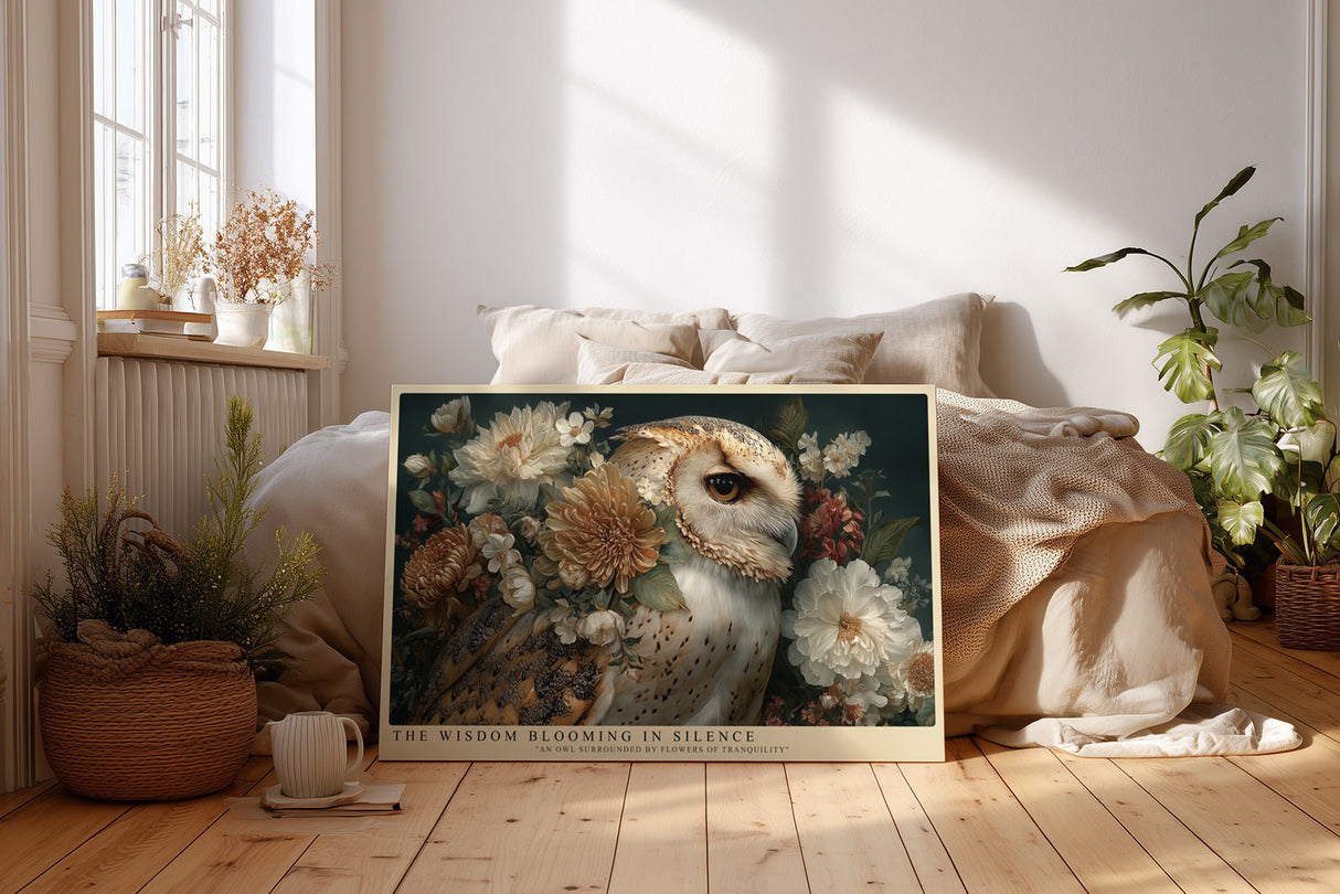 Paul Sinus Wandbild The Wisdom Blooming in Silence Owl among Tranquil Flowers