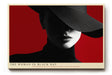 Paul Sinus Wandbild The Woman in Black Hat – Stilvolles Porträt einer Frau im schwarzen Hut vor rotem Hintergrund, Symbol für Eleganz, Stärke und Geheimnis