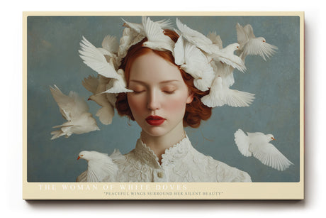 Paul Sinus Wandbild The Woman of White Doves emotionales Porträt einer Frau mit weißen Tauben in zarter Komposition