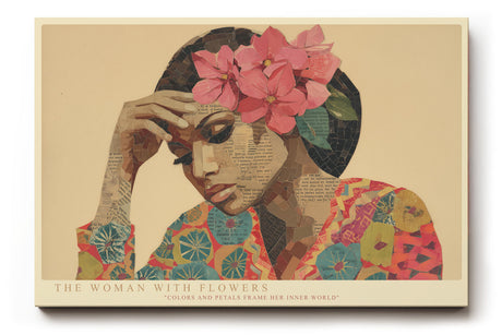 Paul Sinus Wandbild The Woman with Flowers – Collageartiges Porträt mit floralen Akzenten, Symbol für Weiblichkeit, Ausdruckskraft und Kreativität