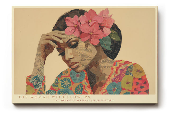 Paul Sinus Wandbild The Woman with Flowers – Collageartiges Porträt mit floralen Akzenten, Symbol für Weiblichkeit, Ausdruckskraft und Kreativität