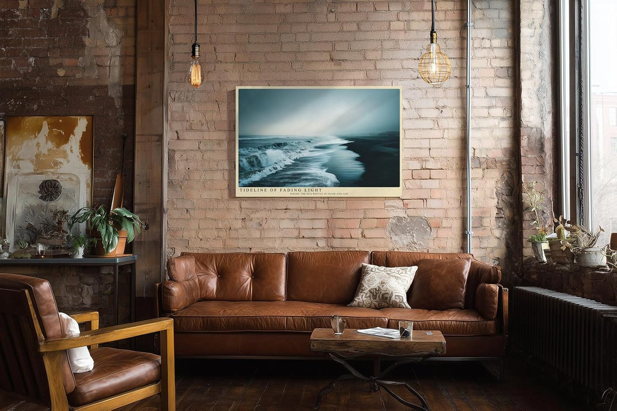 Paul Sinus Wandbild 120x80cm Tideline of Fading Light Ruhige Meereskueste mit Wellen Natur Landschaft Kunst fuer Wohnzimmer Schlafzimmer und Büro