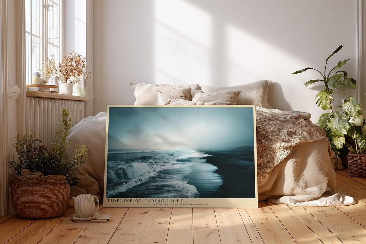 Paul Sinus Wandbild 120x80cm Tideline of Fading Light Ruhige Meereskueste mit Wellen Natur Landschaft Kunst fuer Wohnzimmer Schlafzimmer und Büro