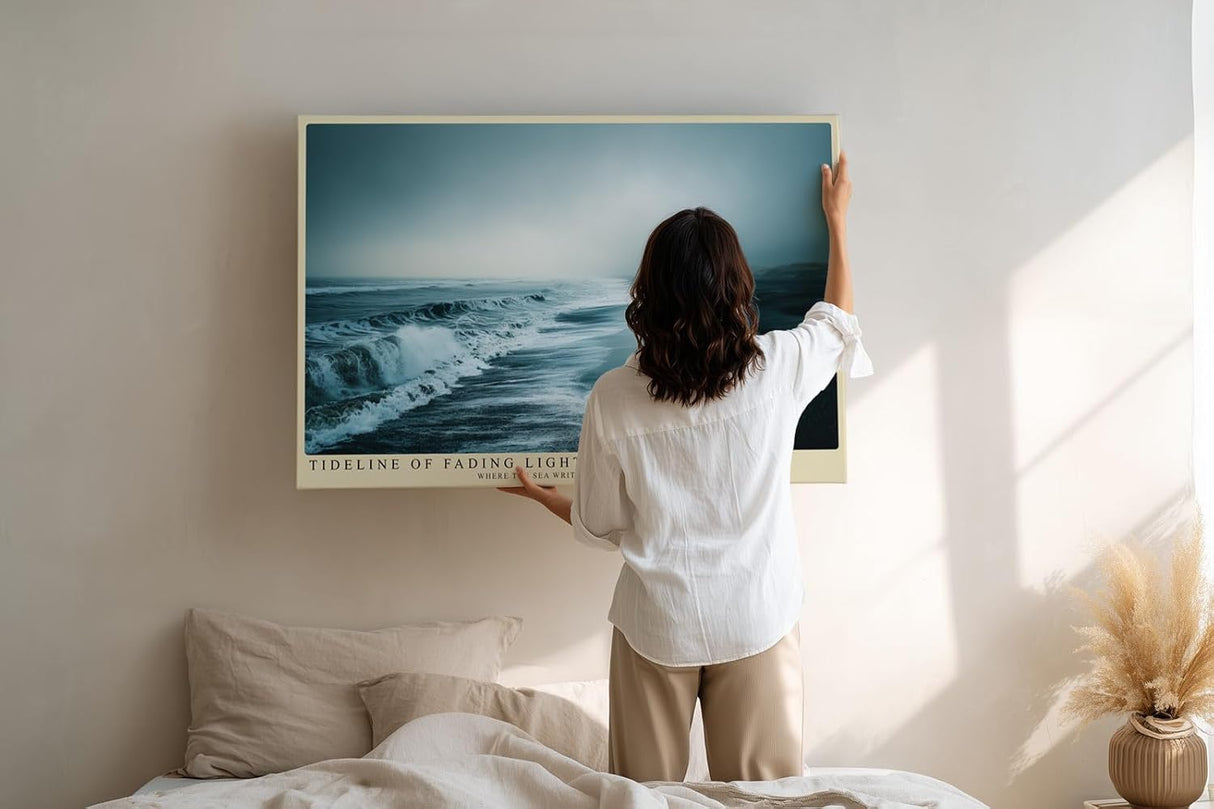 Paul Sinus Wandbild 120x80cm Tideline of Fading Light Ruhige Meereskueste mit Wellen Natur Landschaft Kunst fuer Wohnzimmer Schlafzimmer und Büro