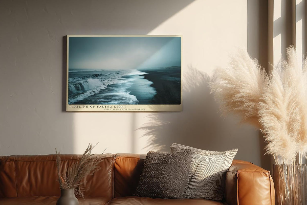Paul Sinus Wandbild 120x80cm Tideline of Fading Light Ruhige Meereskueste mit Wellen Natur Landschaft Kunst fuer Wohnzimmer Schlafzimmer und Büro