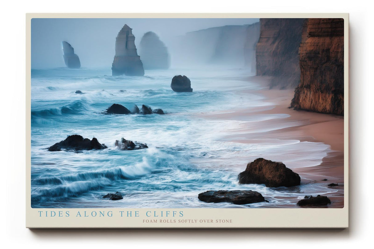 Paul Sinus Wandbild 120x80cm Tides Along the Cliffs Ruhige Meereskueste mit Felsen und Wellen Landschaft Kunst fuer Wohnzimmer Schlafzimmer und Büro