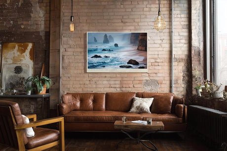 Paul Sinus Wandbild 120x80cm Tides Along the Cliffs Ruhige Meereskueste mit Felsen und Wellen Landschaft Kunst fuer Wohnzimmer Schlafzimmer und Büro