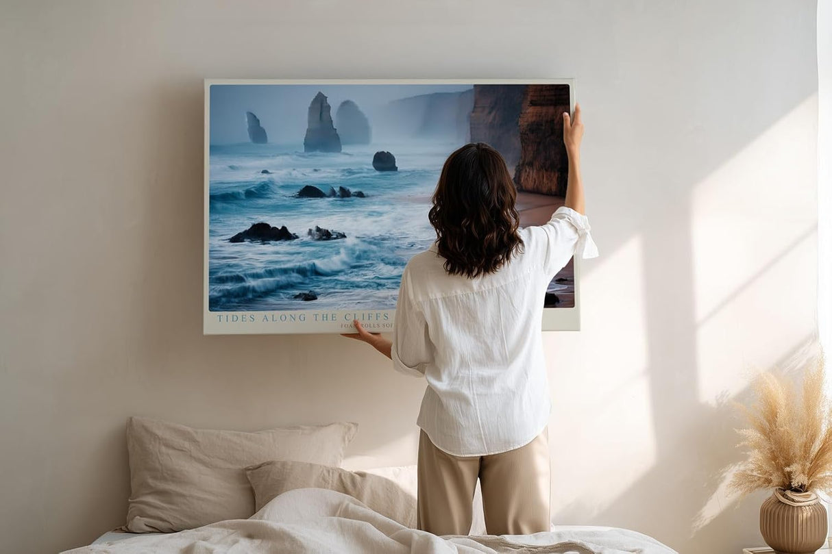 Paul Sinus Wandbild 120x80cm Tides Along the Cliffs Ruhige Meereskueste mit Felsen und Wellen Landschaft Kunst fuer Wohnzimmer Schlafzimmer und Büro