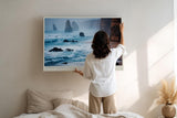 Paul Sinus Wandbild 120x80cm Tides Along the Cliffs Ruhige Meereskueste mit Felsen und Wellen Landschaft Kunst fuer Wohnzimmer Schlafzimmer und Büro