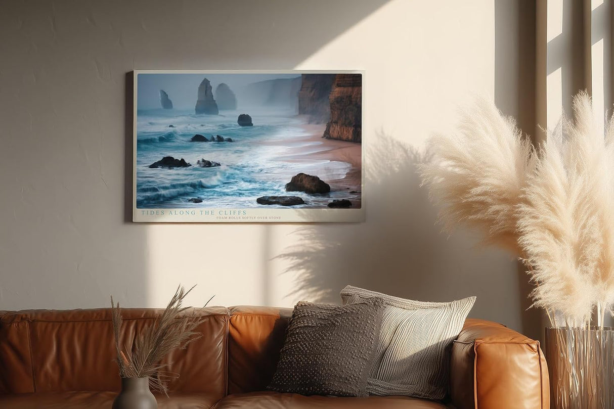 Paul Sinus Wandbild 120x80cm Tides Along the Cliffs Ruhige Meereskueste mit Felsen und Wellen Landschaft Kunst fuer Wohnzimmer Schlafzimmer und Büro