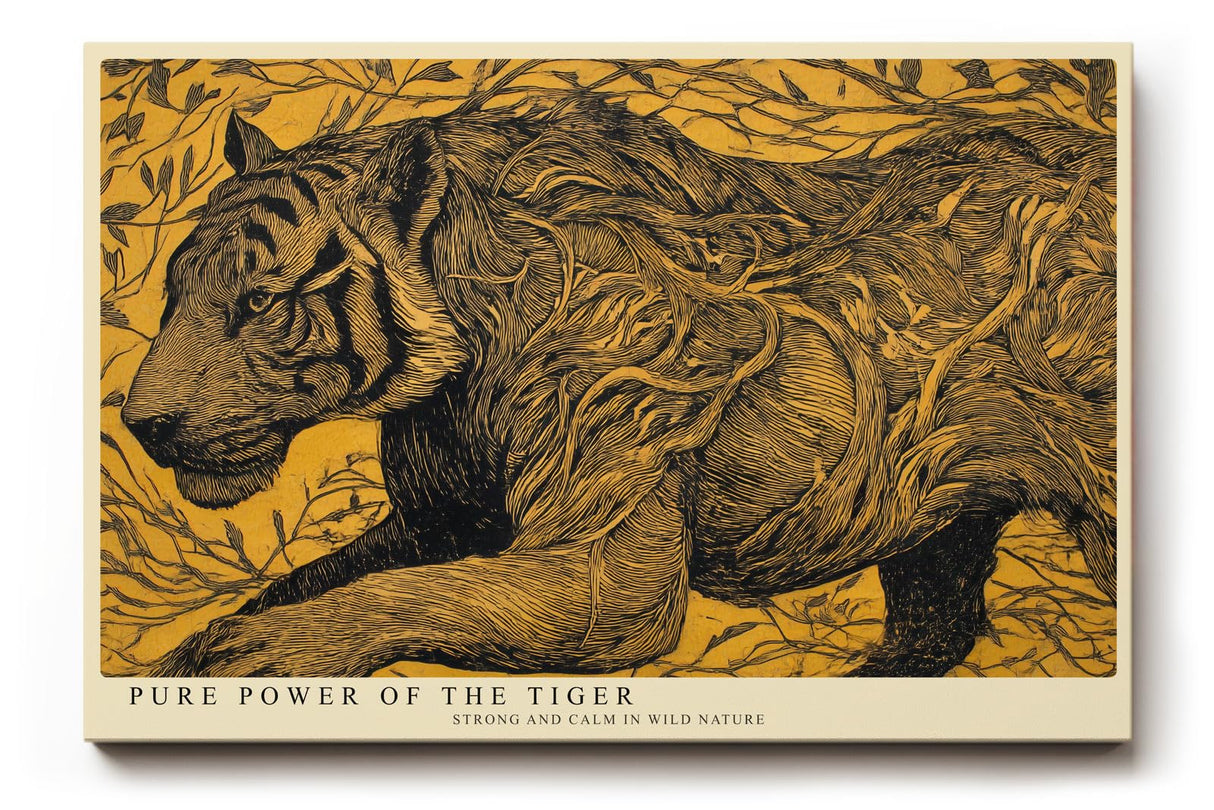 Paul Sinus Wandbild 120x80cm Tiger Illustration in Gold Schwarz Moderne Tierkunst Wanddekoration