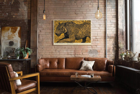 Paul Sinus Wandbild 120x80cm Tiger Illustration in Gold Schwarz Moderne Tierkunst Wanddekoration